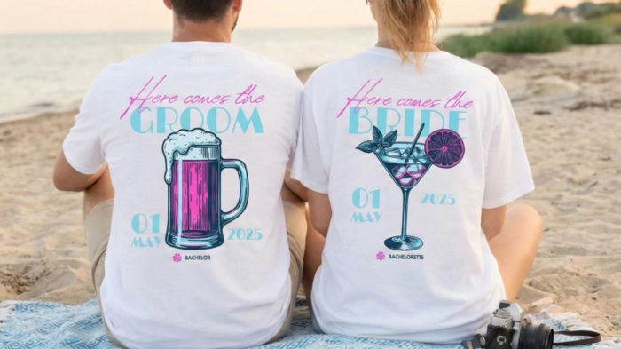 JGA Team mit bedruckten Shirts